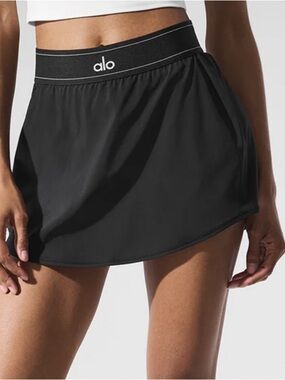 ALO Yoga Black Circle Skirt with Elastic Logo Waistband